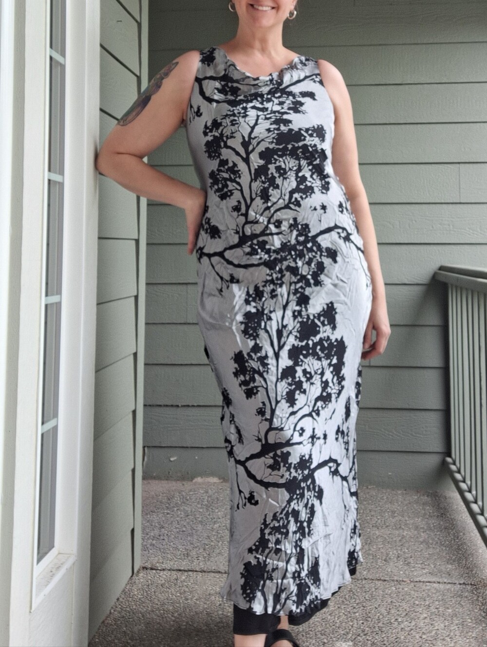 Vintage 90s Silk Jeffrey & Dara Evenings Burnout Tree Gown Black & Silver 16